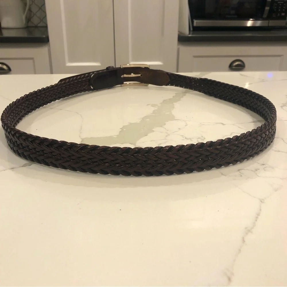 Woven Brown Leather Faux Leather Everyday Casual Adjustable Jeans Belt Size 38